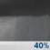 Overnight: A chance of rain showers and patchy fog before 2am, then areas of fog and a chance of rain showers. Cloudy. Low around 40, with temperatures rising to around 42 overnight. Southwest wind around 1 mph. Chance of precipitation is 40%. Overnight: Chance Rain Showers